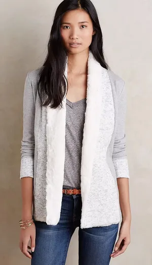 Anthropologie Saturday Sunday Ambrose Sherpa Knit Cardigan Gray Size M Pockets thumbnail 1