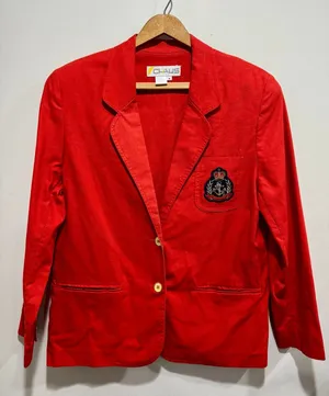 Vintage Red Nautical Crest Blazer Gold Buttons Ramie Cotton Women’s M thumbnail 1