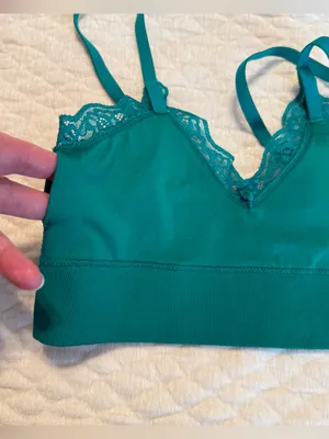 George Green Teal Bralette Bra Lace Trim Size Small Ribbed thumbnail 6
