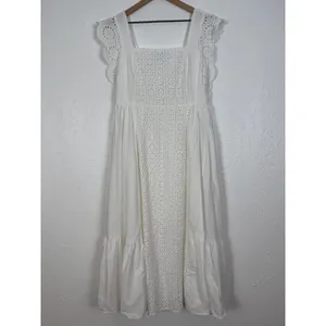 English Factory Eyelet Sleeveless Square Neck Maxi Dress in White Size Large thumbnail 3