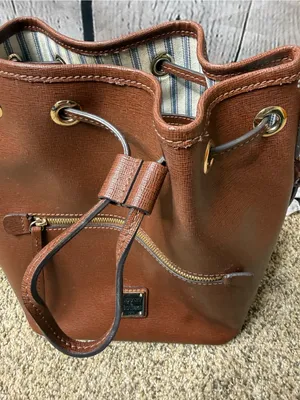 Dooney & Bourke saffiano Brown Leather Drawstring Bucket Bag thumbnail 3