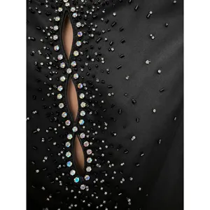 Jovani Asymmetric One Shoulder Black Satin Beaded Prom Evening Gown Slit thumbnail 4