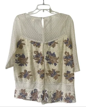 Anthropologie top by Meadow Rue floral & lace sz Large thumbnail 2