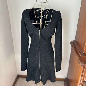 Aritzia Wilfred Zip Front Fit Flare Dress Black Long Sleeve Size S thumbnail 5