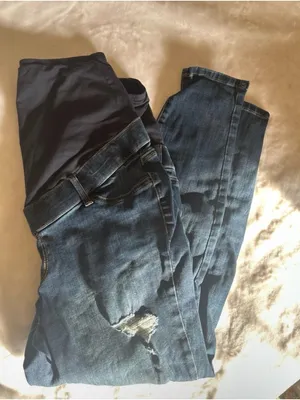 EUC Maurices Maternity Dark Blue Stretch Denim Jeggings with Overband thumbnail 2