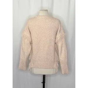 By ANTHROPOLOGIE Josey Fringe Sweater Marled Pink Pink Crew Neck Wool Small thumbnail 8
