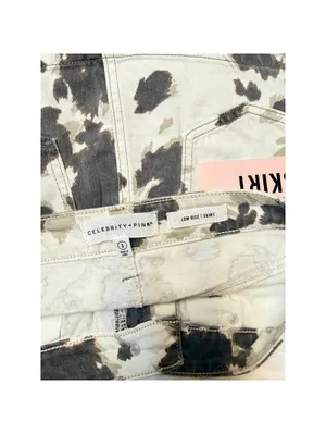 Celebrity Pink Cow Print Denim Mini Skirt LowRise Y2K Western Westerncore Size 3 thumbnail 3