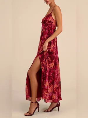 Lulus Beautiful Soul Floral Print Twist-Front Maxi Dress Burgundy XL NWT thumbnail 3