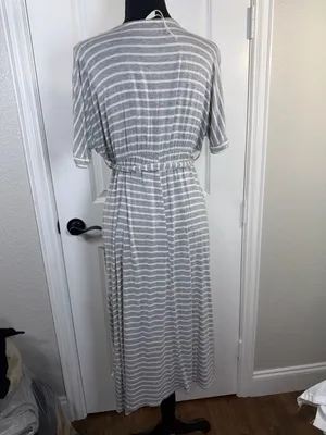 PinkBlush Grey Striped Tie Waist Tulip Hem Maternity Dress Size L thumbnail 6