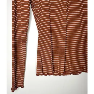 Mikarose Women's XS Rust Striped Ribbed Long Sleeve Top‎ Minimalist Earth Tones thumbnail 5