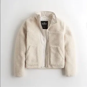 Hollister Cream Sherpa Bomber Jacket Full Zip with Snaps Size XS Off White thumbnail 2