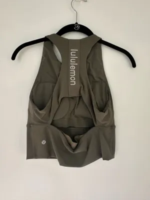 Lululemon Logo Elastic Everlux Shelf Tank Top Army Green / White Opal 8 thumbnail 2