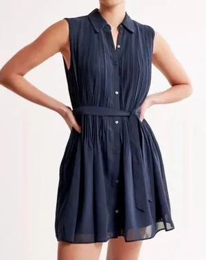 NWT pleated sleeveless shirt dress collared button down black size small thumbnail 1