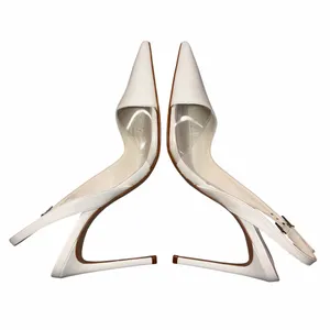 Schutz White Leather & Clear Acrylic Slingback Pointy Toe Heels Shoes 11 thumbnail 6
