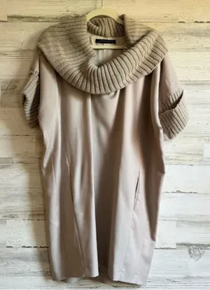 Zara‎ Lagenlook Boho Wool Tunic Mini Dress Knit Neck Straight Silhouette Large thumbnail 1
