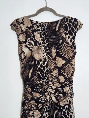 Lauren Ralph Lauren Black and Tan Snakeskin Print Faux Wrap Dress Size 8 thumbnail 6