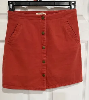 Fall Burnt Orange Cotton Denim Button Front Mini‎ Skirt Small WS30002 thumbnail 1
