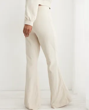 Aerie Groove-On Ribbed Velour Flare Pants Cream thumbnail 2