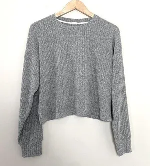 Aritzia Wilfred Free Ribbed Sweater Crewneck Gray Lightweight Size L thumbnail 1