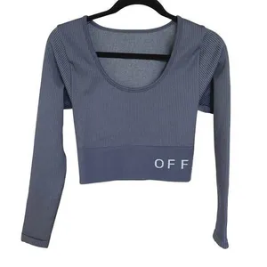 Aerie Offline Ribbed Stretch Blue Scoop Neck Long Sleeve Athleisure Workout Top thumbnail 1