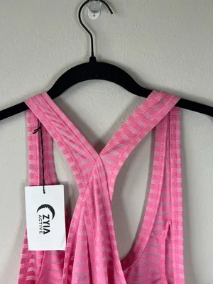 ZYIA Active Pink Nimbus Split Back Tank Top Striped Racerback Gym Workout NEW Lg thumbnail 9