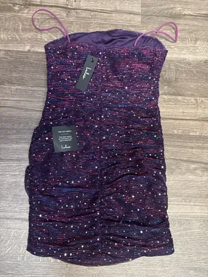 Lulus Purple Metallic Rhinestone Bodycon Mini Dress Size L NWT thumbnail 3