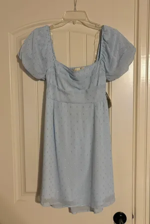 Altar’d State baby blue mini dress with silver shine detail thumbnail 1