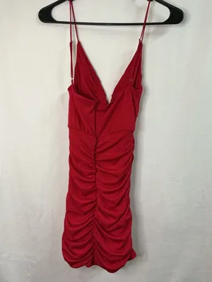 Red Glitter Ruched Bodycon Mini Dress thumbnail 5