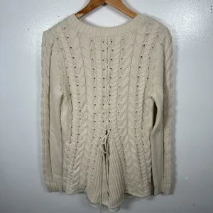 Cabi Womens Sweater‎ Small Cable Knit Corset Tie Back Style 3157 Ivory Cream thumbnail 13