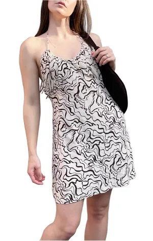 Abercrombie & Fitch Abstract Zebra Print Halter Mini Dress Medium thumbnail 1