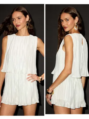 Lulus Chic Lavishness White Satin Plisse Sleeveless Romper Size XXS Bridal Party thumbnail 2