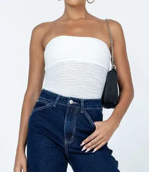 Princess Polly Makena Textured Strapless Tube Tank Bodysuit White 4 thumbnail 3