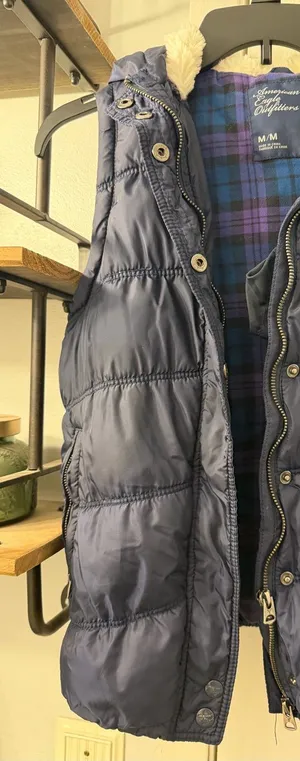 American Eagle Outfitters Navy and Purple Plaid Lined Jacket thumbnail 1