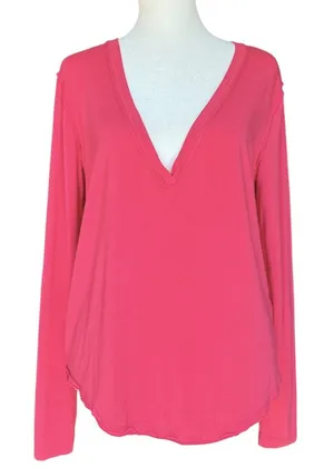 We The‎ Free V Neck Oversized Long Sleeve Pink Tee Shirt Sz M thumbnail 1