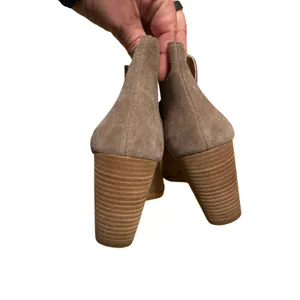 Lucky Brand Womens Taupe Suede Peep Toe Wedge Booties Open Toe Ankle Boots‎ 10M thumbnail 5