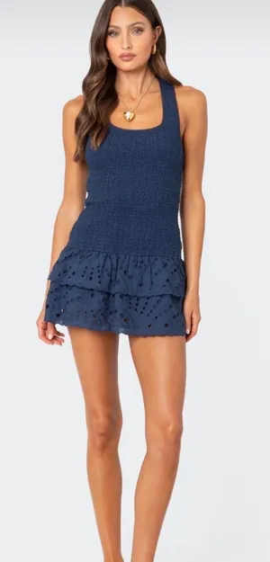 Edikted Scrunchy ruffled eyelet mini dress size small thumbnail 1