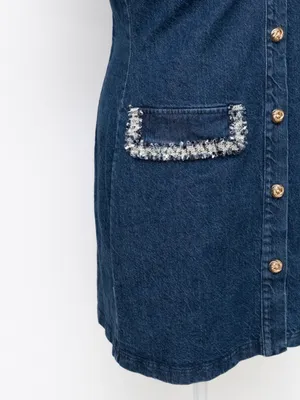 Avec Les Filles - Collared Button-Front Mini Denim‎ Dress thumbnail 10