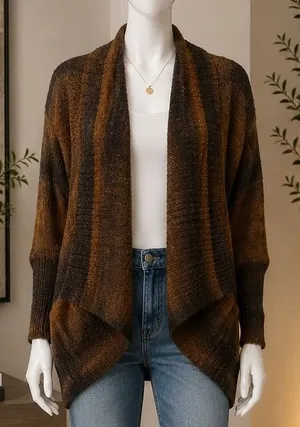 BB Dakota Womens Cardigan Sweater Ombre Open Front Shawl Collar Brown Medium thumbnail 1