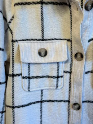 Melloday Women's Black & White Plaid Shacket Coatigan Shirt Flannel Large thumbnail 2