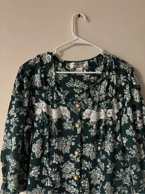 Vintage Maggie Lawrence Floral Button Front Midi Dress Size 14/16 Green thumbnail 2