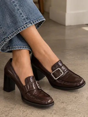 Coach Paulin Spazzolato Dark Brown Leather Heeled Loafers Size 5.5 NIB thumbnail 1
