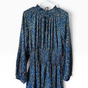 Current Air Blue Animal Floral Smocked Waist Mini Dress Size M Long Sleeve Boho thumbnail 2