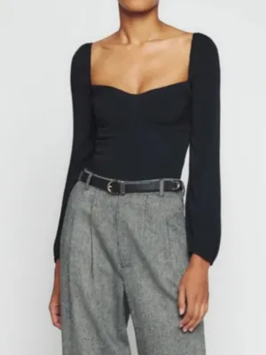 Reformation Women's Reign Sweetheart Neckline Long Sleeve Top Size 4 Black thumbnail 2