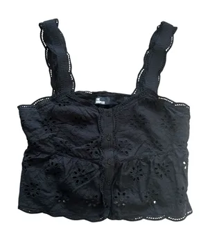 The Kooples Floral Eyelet Lace Cropped Peplum Tank Black | Size 2 thumbnail 1