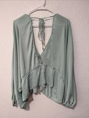 FREE PEOPLE Light Sage Draped V-Neck Top Size Large (Oversized) thumbnail 11