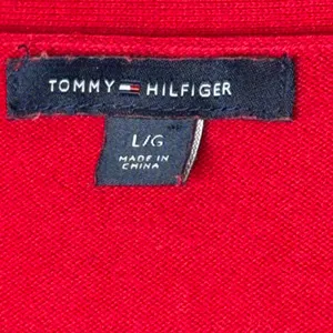 Y2K Tommy Hilfiger Red V-Neck Sweater Women's L 100% Cotton Tiny Logo Preppy thumbnail 7