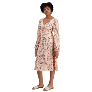 NWT Tinsel Juniors V-Neck Scallop Lace-Trim Floral print Midi Dress Pink Multi M thumbnail 3