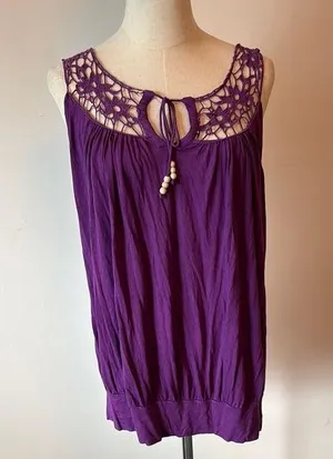 Cable & Gauge Purple Ruched Tunic with Tie Front thumbnail 1