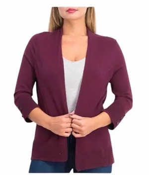 Evolution by Cyrus Myna Cardigan Small Burgundy Open Front Button Sleeve NWOT thumbnail 1
