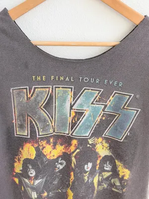 KISS End of the Road World Tour Distressed Off-the-Shoulder Graphic T-Shirt thumbnail 2